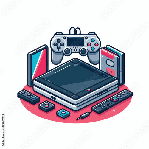 console, gaming, gamepad, joystick, game, entertainment, play, controller, technology, digital, gamer, video, device, control, fun, computer, illustration, vector, design, equipment, retro, joy, graph