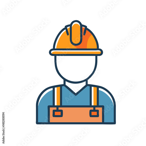 A construction worker icon featuring a hard hat and overalls, representing safety and professionalism in the construction industry
