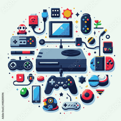 console, gaming, gamepad, joystick, game, entertainment, play, controller, technology, digital, gamer, video, device, control, fun, computer, illustration, vector, design, equipment, retro, joy, graph