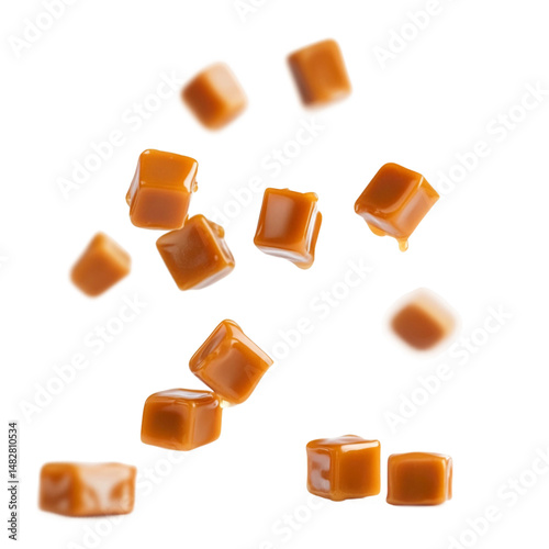 Falling Caramel candy, isolated on  white and transparent background