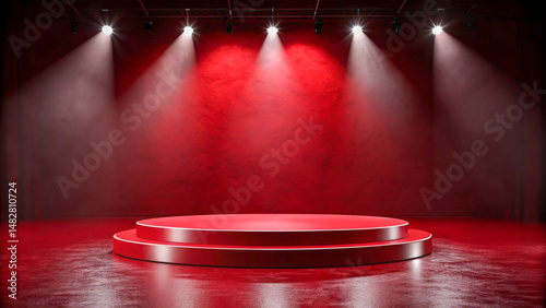 Illuminated Red Stage with Spotlights Product Display Podium Presentation Mockup Background