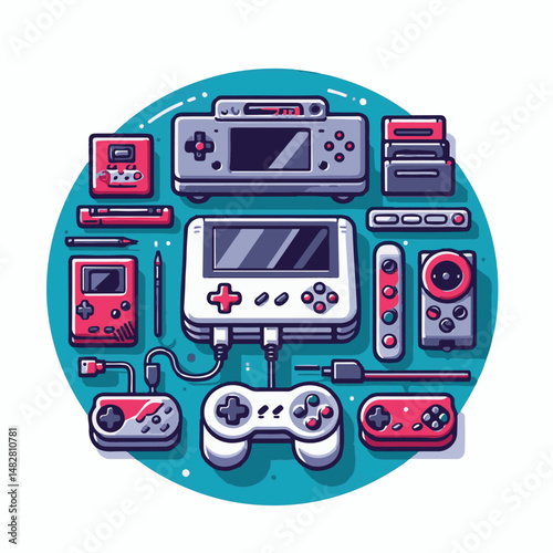 console, gaming, gamepad, joystick, game, entertainment, play, controller, technology, digital, gamer, video, device, control, fun, computer, illustration, vector, design, equipment, retro, joy, graph