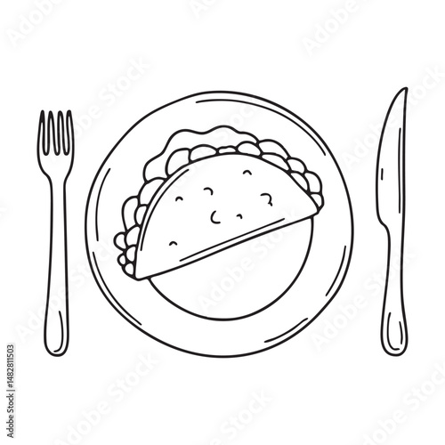 A taco resting on a diner plate with a fork nearby