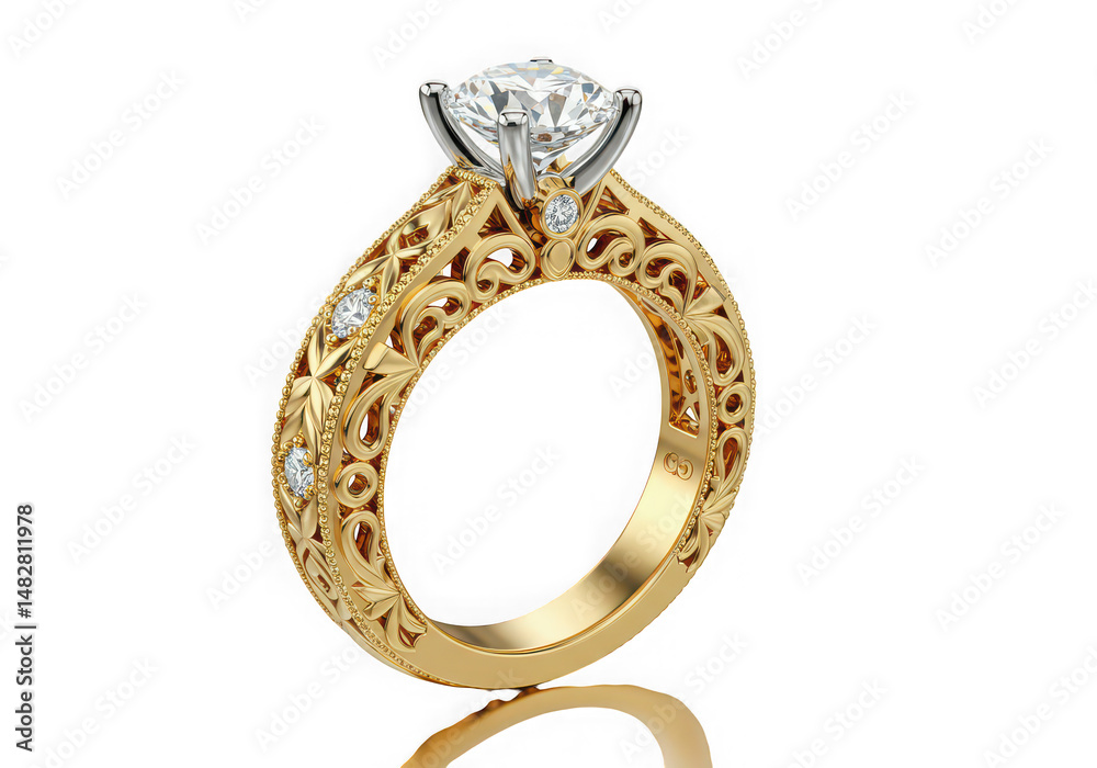 Golden ring with diamond isolated on transparent background for jewelry design, wedding, engagement, and fashion projects Golden ring with diamond isolated on transparent background for jewelry design, wedding, engagement, and fashion projects