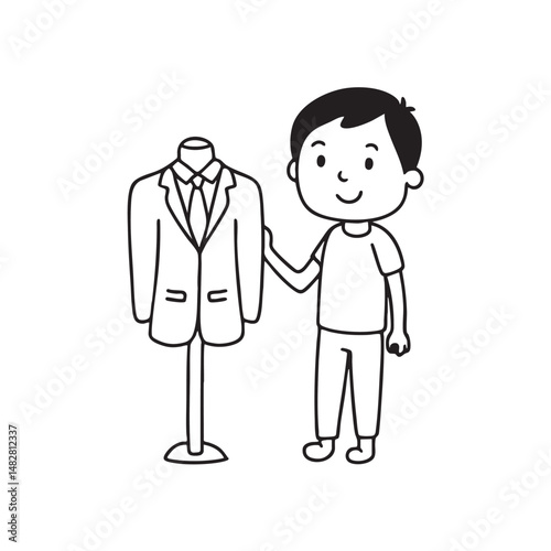 A tailor checking man suit on a mannequin