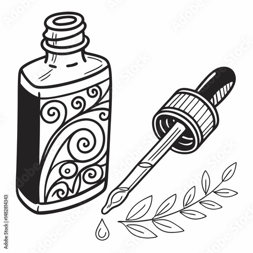Vector hand drawn doodle sketch oil essence bottle with dropper isolated on white background