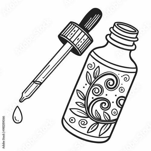 Vector hand drawn doodle sketch oil essence bottle with dropper isolated on white background