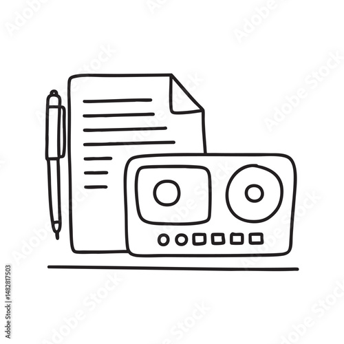 A tape recorder beside a pen and paper during an interview