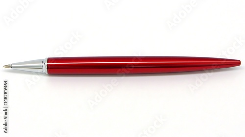Sleek Red Pen with Silver Accents on a Clean White Background