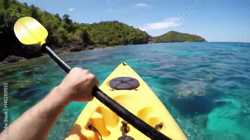 POV Kayaking Clear Tropical Water Coral Reef Below Adventure Travel