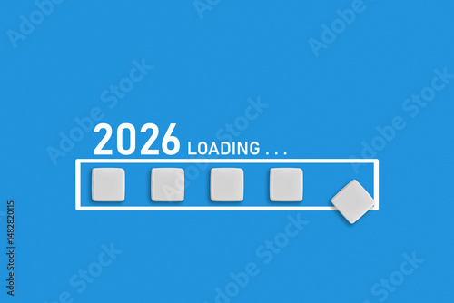 2026 Loading text on light blue backdrop. Ideal for business planning, financial trends, and future economic concepts.