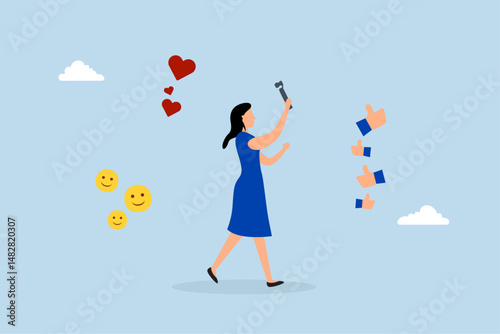 beautiful young lady girl holding camera with love, like and happy sign