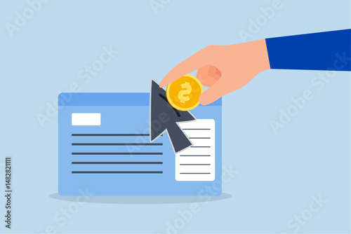 Paid media, entrepreneur advertiser insert cash token into cursor to select to webpage.