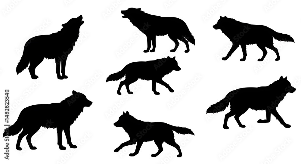 Obraz premium Wolf Silhouettes: A Pack's Dynamic Energy