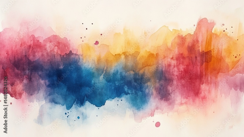 Fototapeta premium Abstract Watercolor Painting with Red Orange Yellow Blue Purple Hues