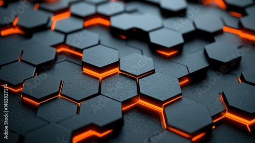 Dark hexagons with orange glowing edges