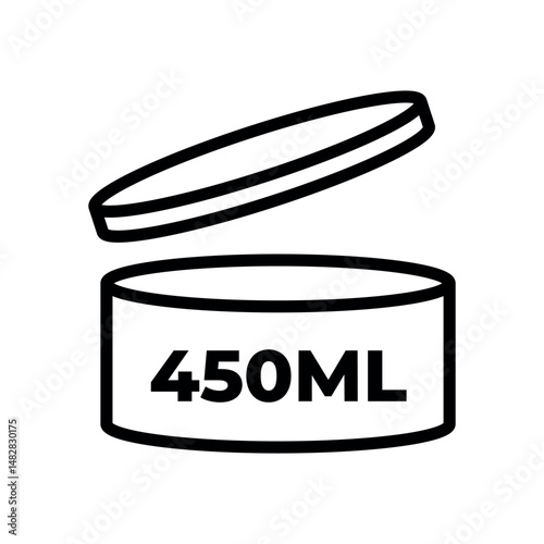 container with lid icon, 450ml capacity, vector illustration in black and white, storage packaging symbol