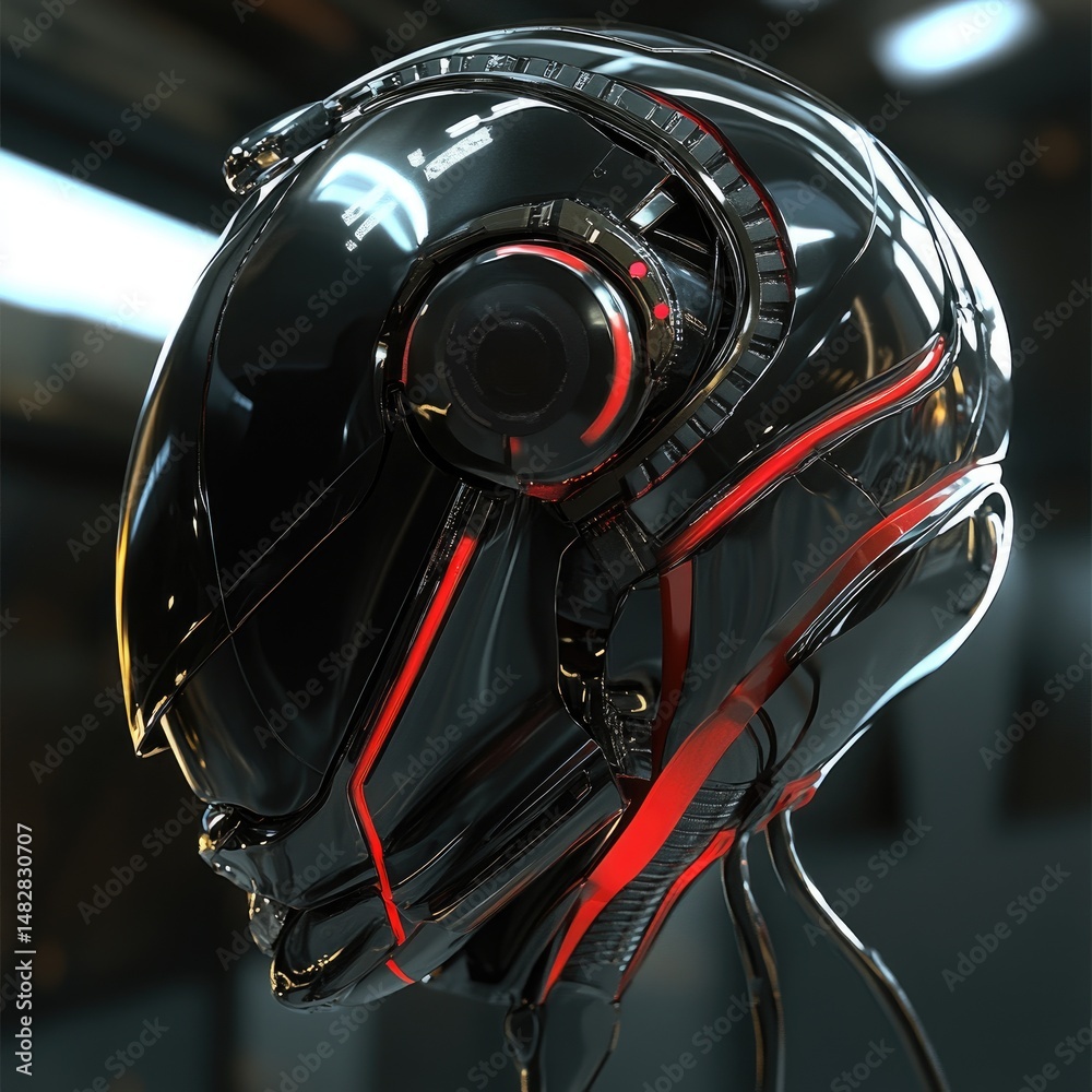 Fototapeta premium Futuristic helmet design with sleek lines and glowing accents