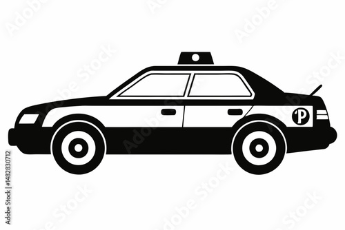 police car silhouette line art vector illustration with a white background