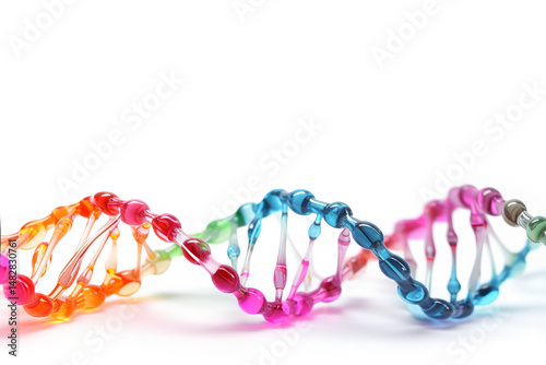 Spiral DNA strand on white, biotechnology and research symbol, copy space.