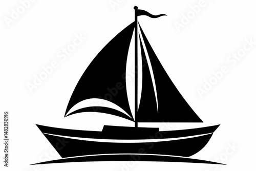 sailboat silhouette line art vector illustration with a white background