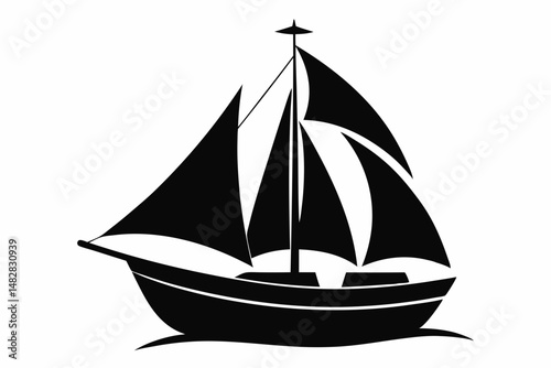 sailboat silhouette line art vector illustration with a white background