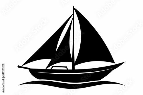 sailboat silhouette line art vector illustration with a white background