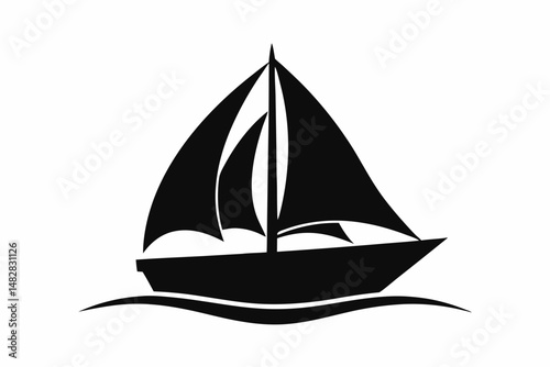 sailboat silhouette line art vector illustration with a white background