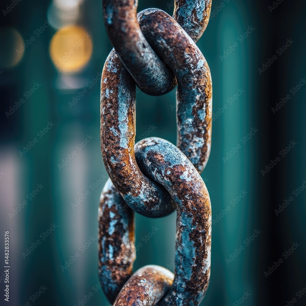 Close-up view of rusted metal chain links Close-up view of rusted metal chain links