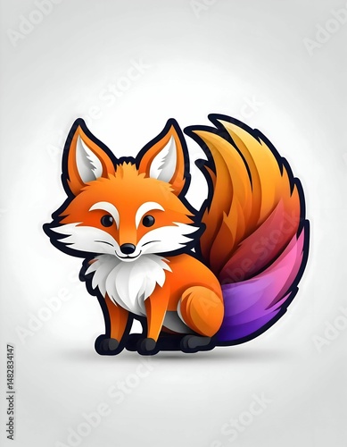 A Cute Cartoon Fox Sitting with a Colorful Fluffy Tail