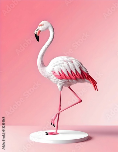 A majestic flamingo posing elegantly against a soft pink background