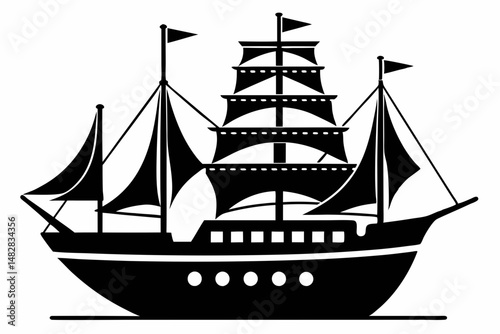 ship silhouette line art vector illustration with a white background