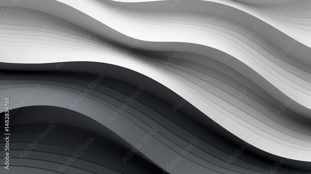 Obraz premium 3D Wave Pattern in Soft Monochrome Tone with Modern Abstract Texture