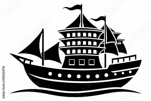 ship silhouette line art vector illustration with a white background