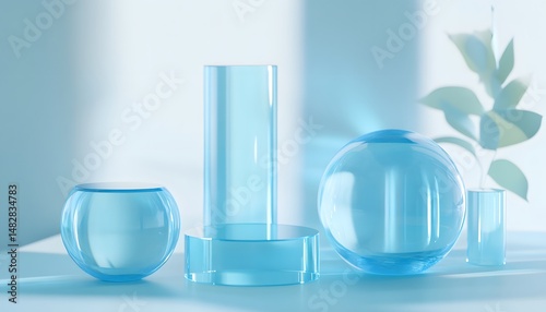 Cylindrical Podium and Transparent Console with Decorative Glass Balls on Gradient Background for Modern Product Display
test tube with green liquid