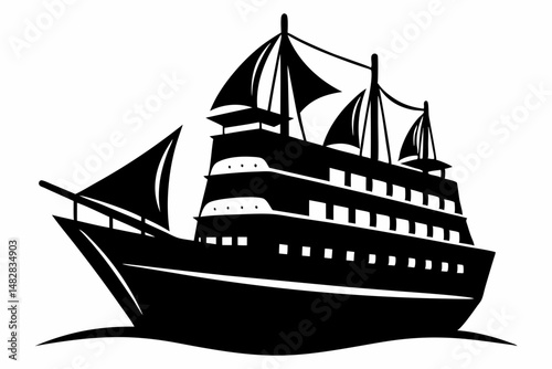 ship silhouette line art vector illustration with a white background