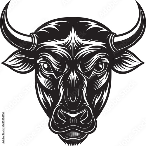 Bold silhouette of a cow head with clean lines, Cow Head Silhouette Vector , Farm Animal Clipart Design