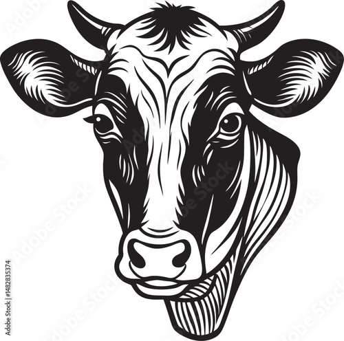 Bold silhouette of a cow head with clean lines, Cow Head Silhouette Vector , Farm Animal Clipart Design