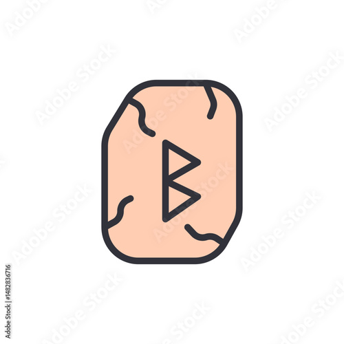 Berkano Rune Etched On A Beige Stone With Crack Lines Isolated