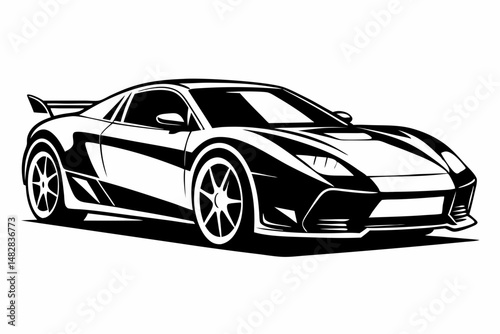 sports car silhouette line art vector illustration with a white background
