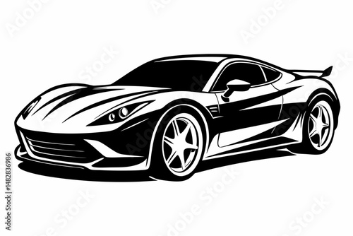 sports car silhouette line art vector illustration with a white background