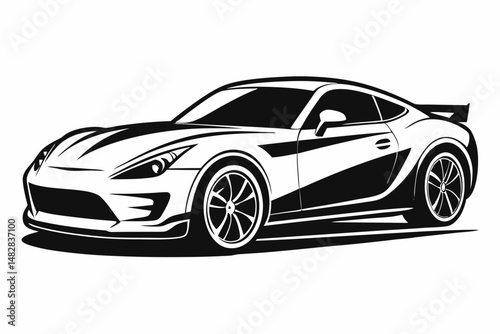 sports car silhouette line art vector illustration with a white background