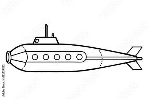 submarine silhouette line art vector illustration with a white background