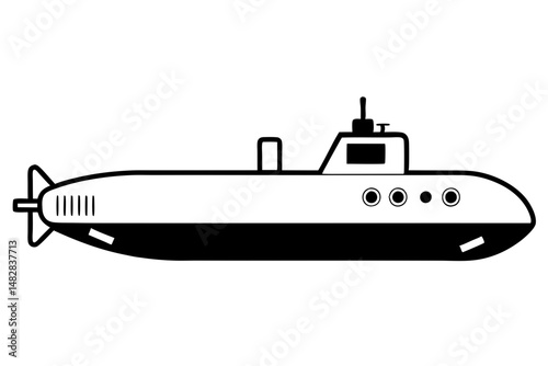 submarine silhouette line art vector illustration with a white background