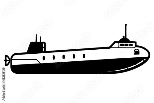 submarine silhouette line art vector illustration with a white background