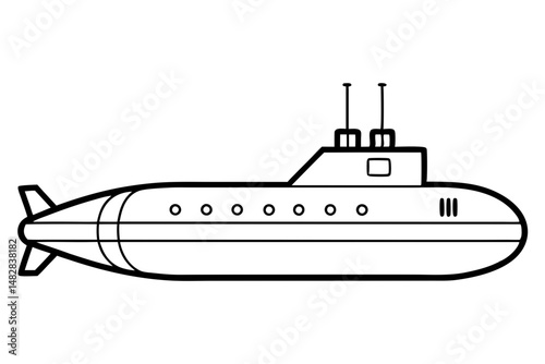 submarine silhouette line art vector illustration with a white background
