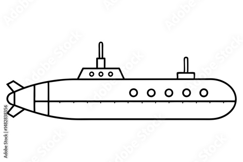 submarine silhouette line art vector illustration with a white background