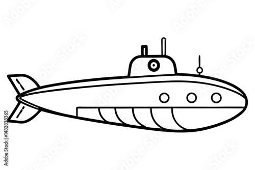 submarine silhouette line art vector illustration with a white background
