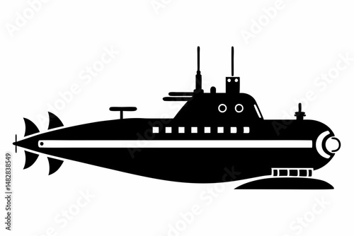 submarine silhouette line art vector illustration with a white background