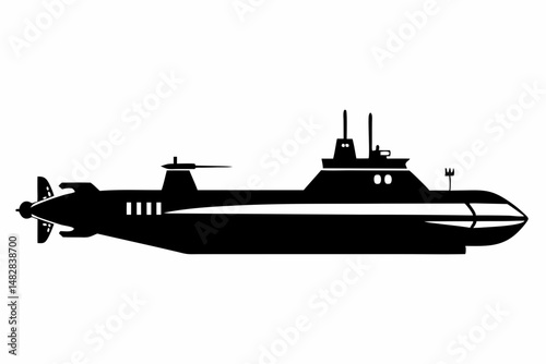 submarine silhouette line art vector illustration with a white background